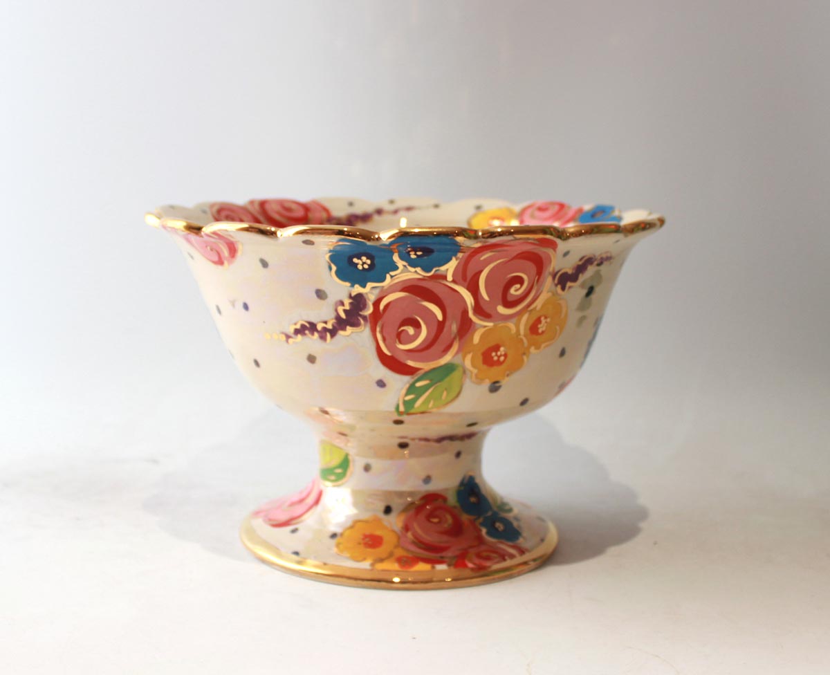 Fluted Punch Bowl in Vintage Floral
