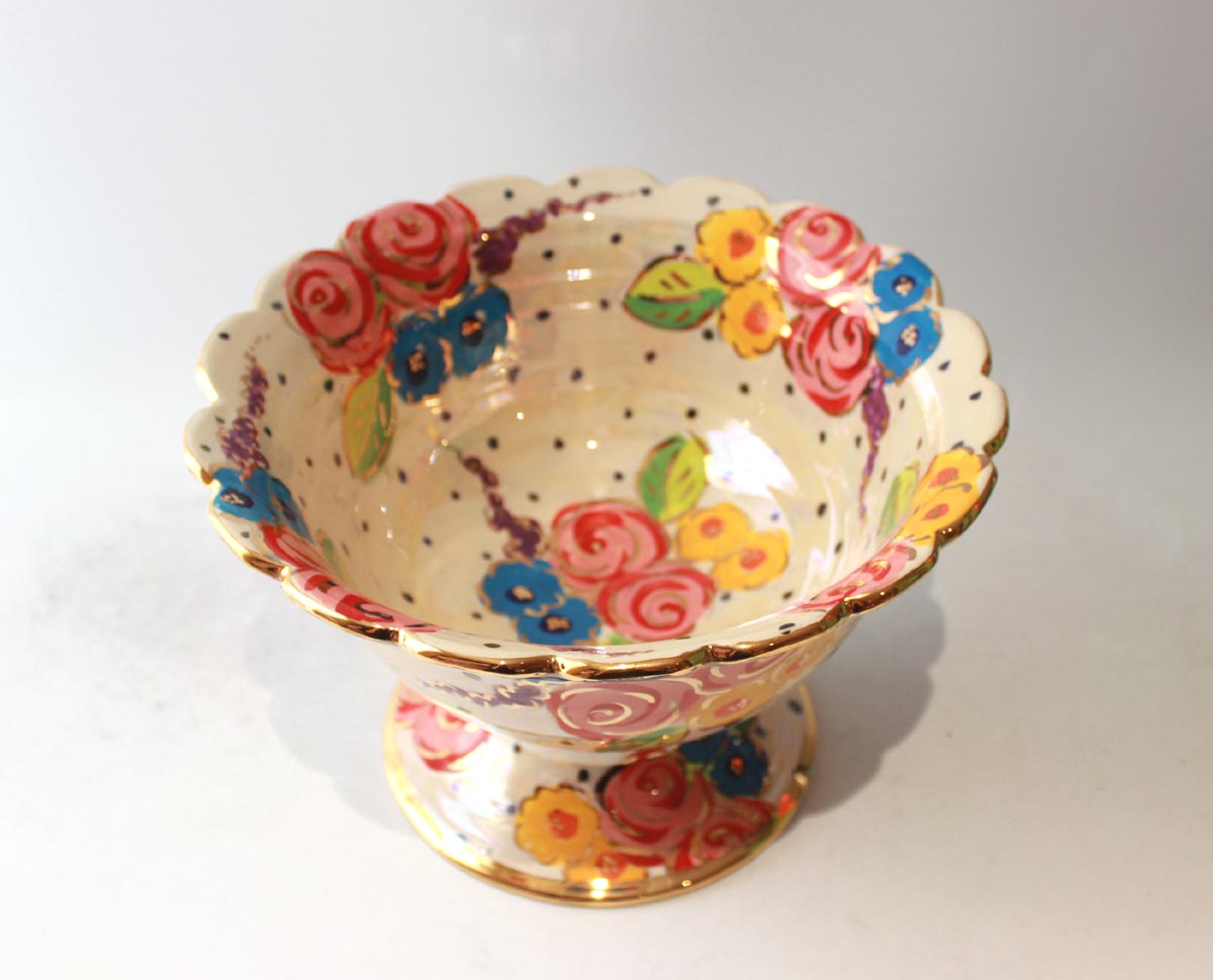 Fluted Punch Bowl in Vintage Floral