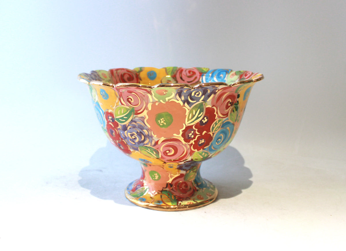 Fluted Punch Bowl in Pastel Blooms