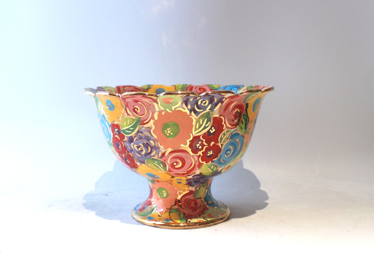 Fluted Punch Bowl in Pastel Blooms