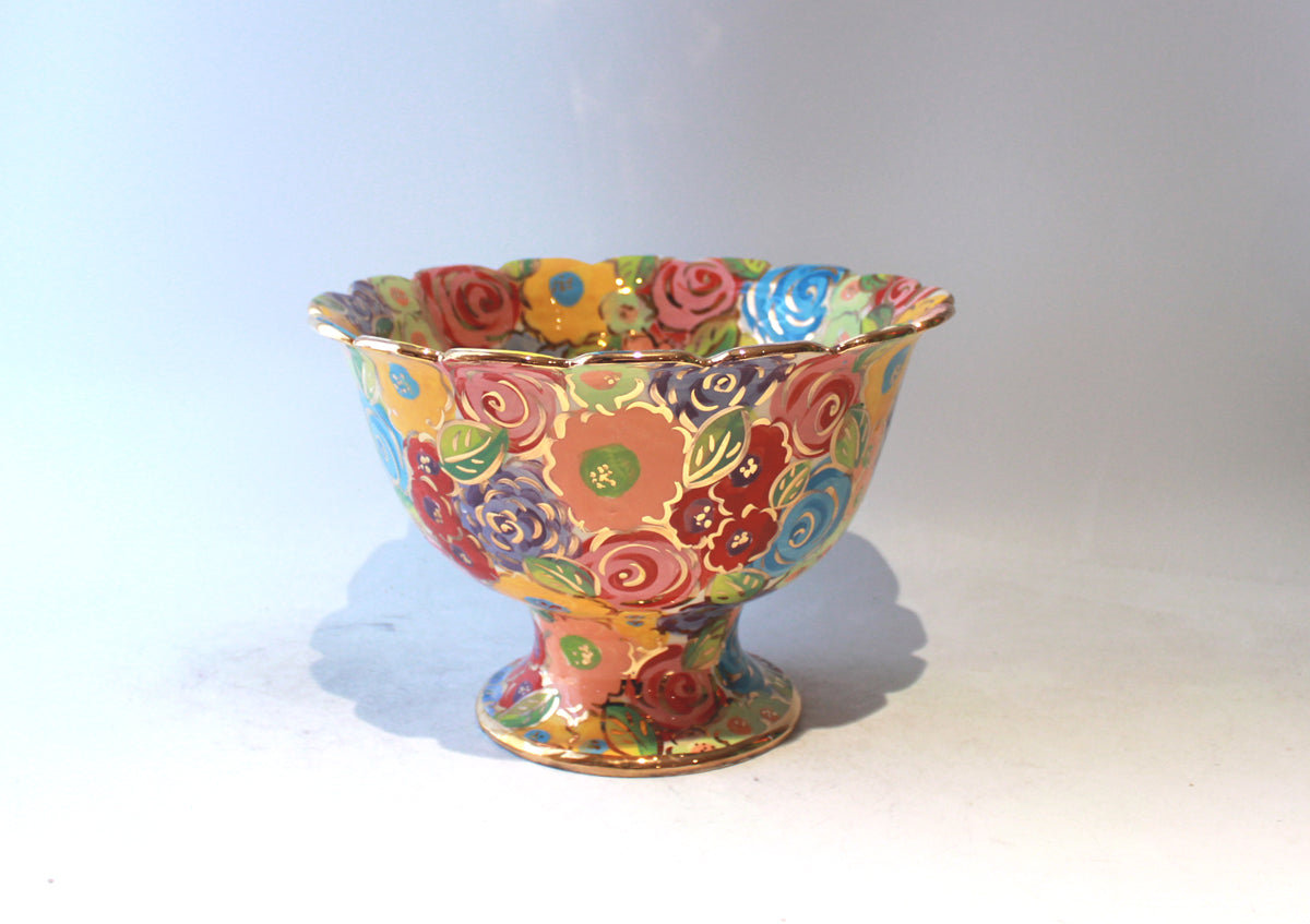Fluted Punch Bowl in Pastel Blooms