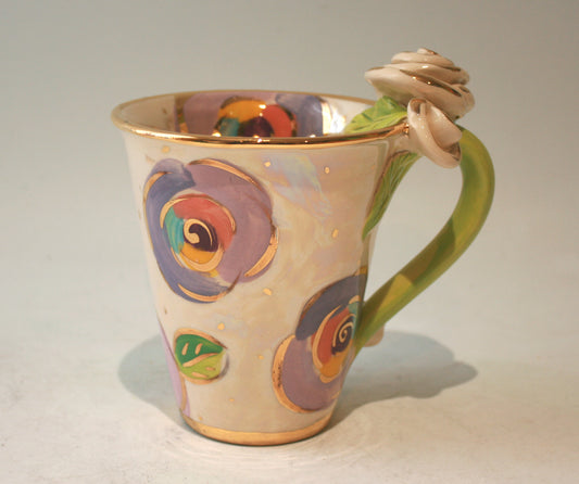 Rose Handled New Shape Large Mug in Gold New Rose Polka