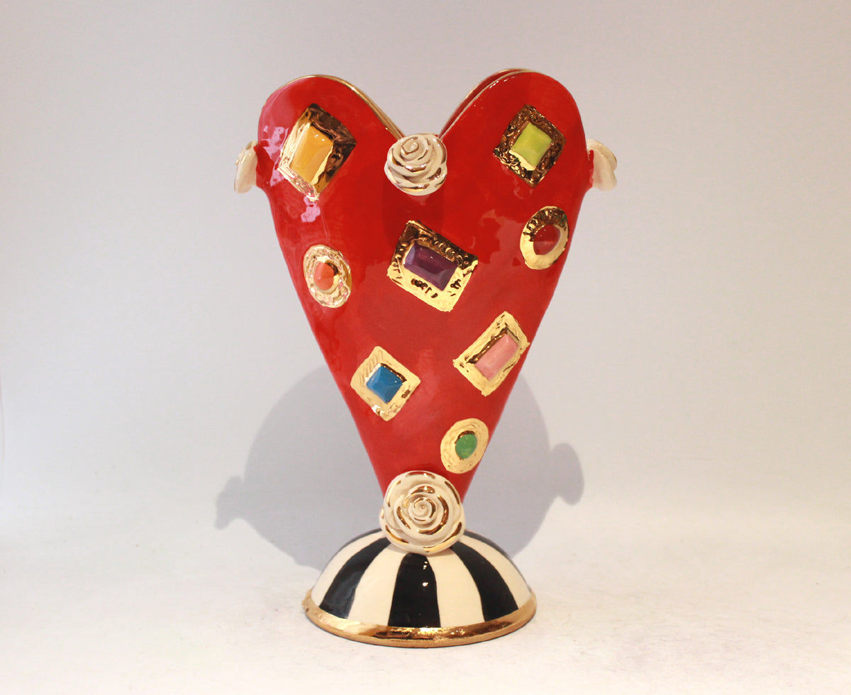 Medium Jewelled Heart Vase in Red