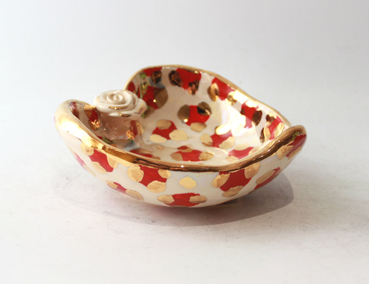Heart Shaped Bowl in Red and Gold Leopard