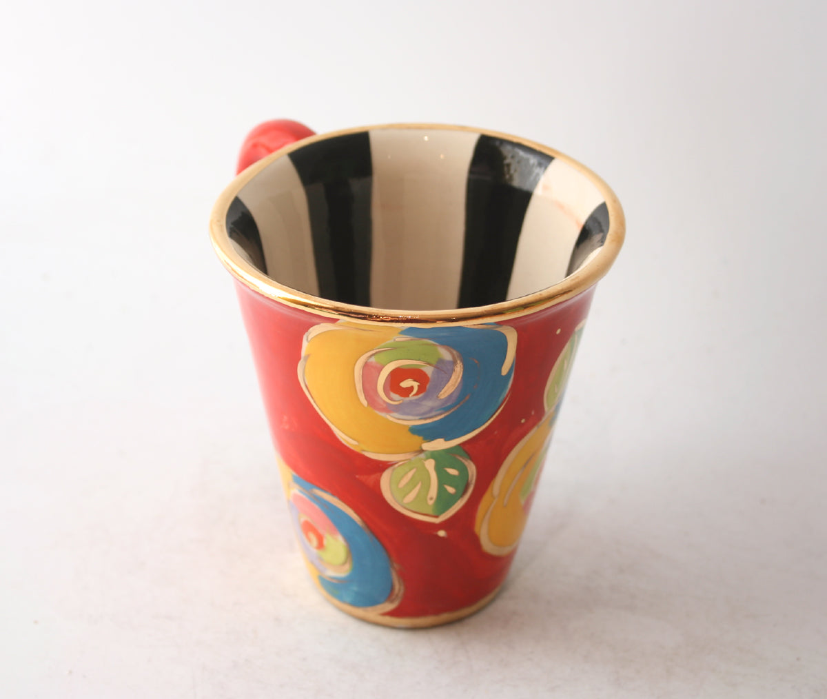 New Shape Large Mug in New Rose Red with Black and White Stripes
