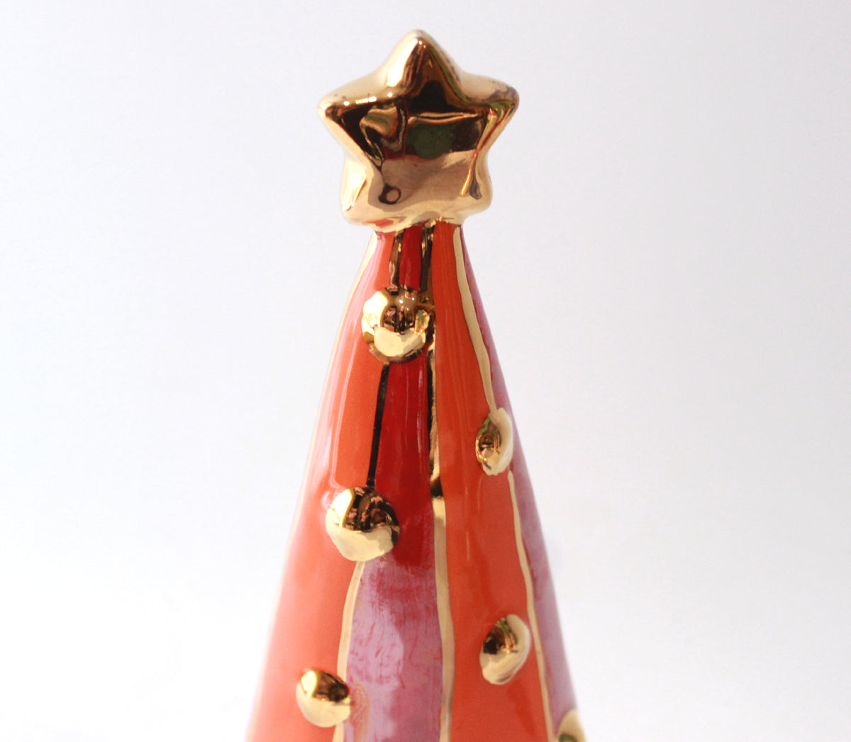 Small Christmas Tree in Orange and Red Stripe with Gold and White Striped Base