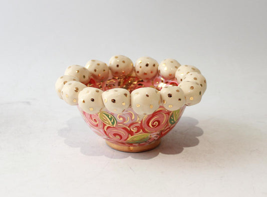 Tiny Beaded Bowl in Pink Rosebush