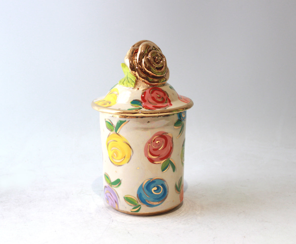 Medium Rose Lidded Tea Caddy in Rosebud