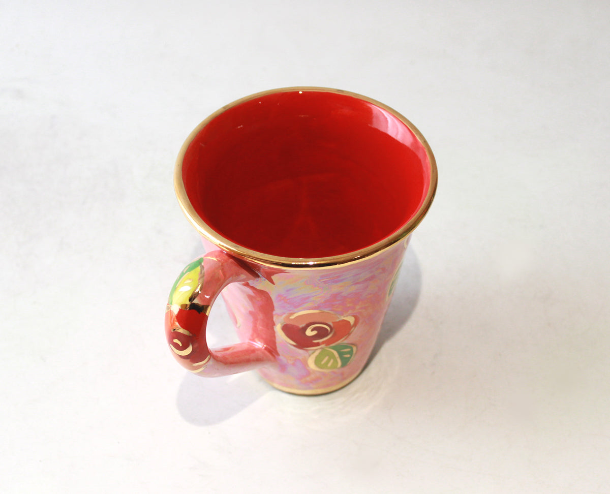 New Shape Large Mug in Rosebud on Pink with Red
