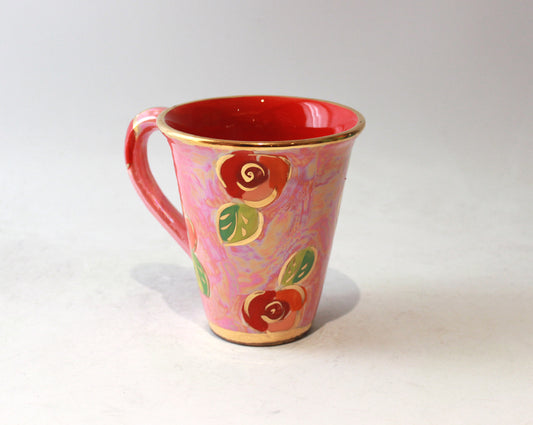 New Shape Large Mug in Rosebud on Pink with Red