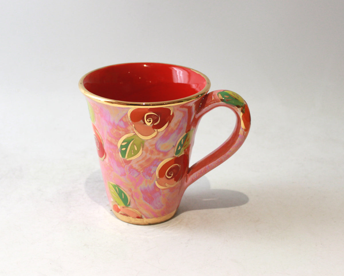 New Shape Large Mug in Rosebud on Pink with Red