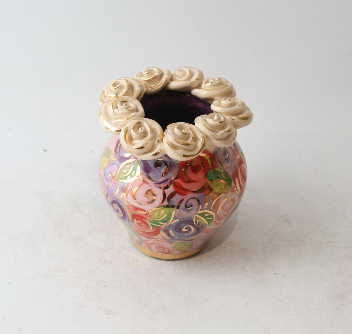 Baby Cauldron Vase in Pink Rosebush