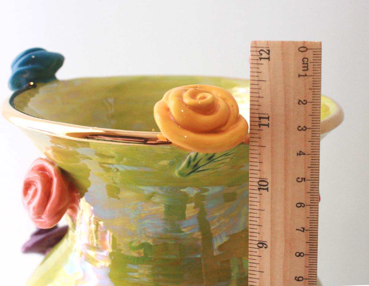 Large Rose Studded Vase in Iridescent Green