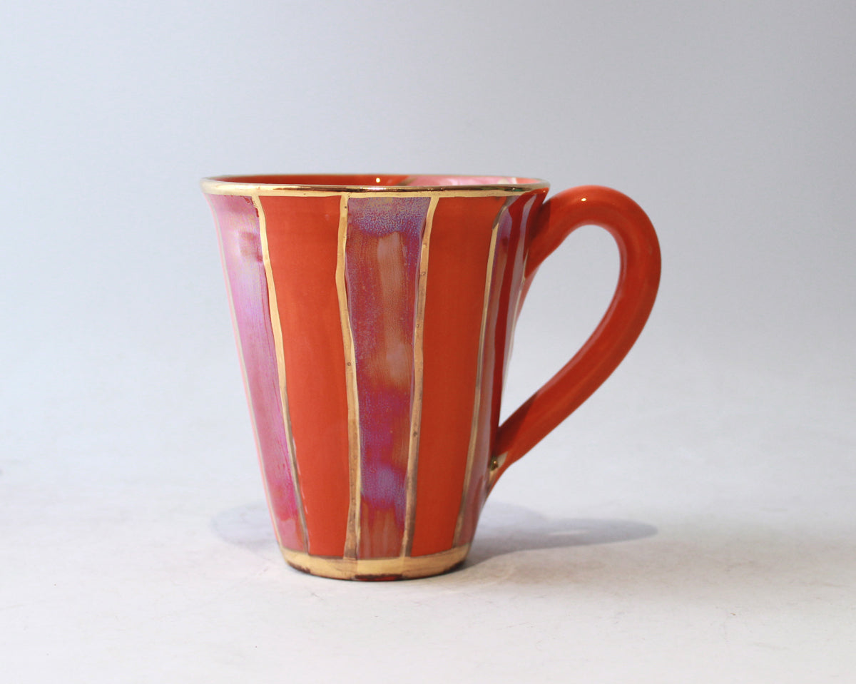New Shape Large Mug in Orange and Red Stripe