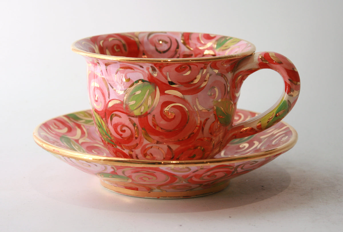 Cup and Saucer in Pink Rosebush