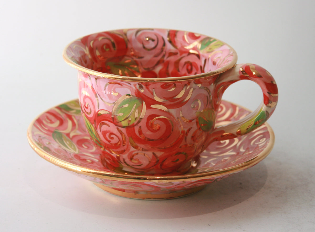 Cup and Saucer in Pink Rosebush