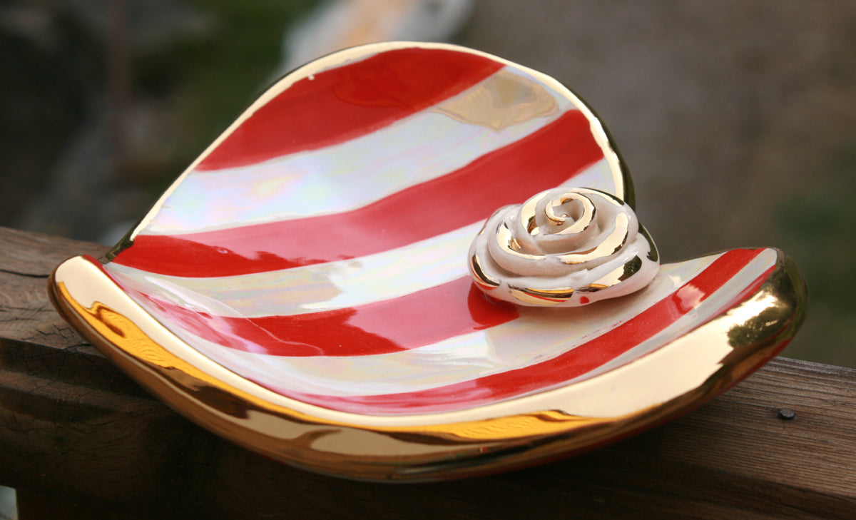 Heart Shaped Soap Dish in Red and White Stripes