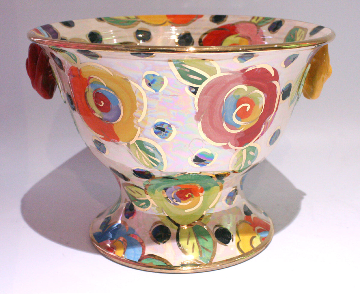 Salad Bowl on Plinth in Gold New Rose on Polka