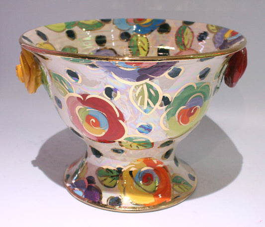 Salad Bowl on Plinth in Gold New Rose on Polka