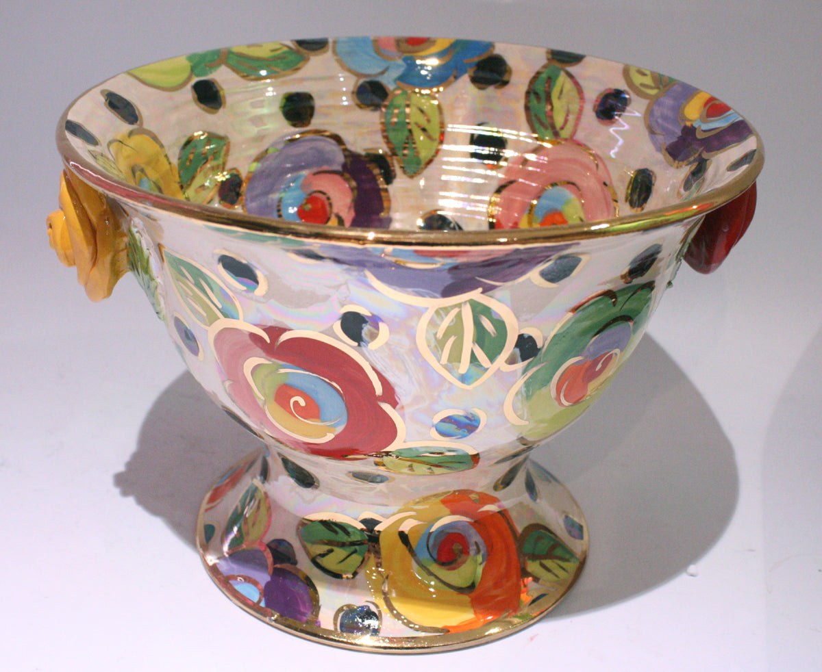 Salad Bowl on Plinth in Gold New Rose on Polka
