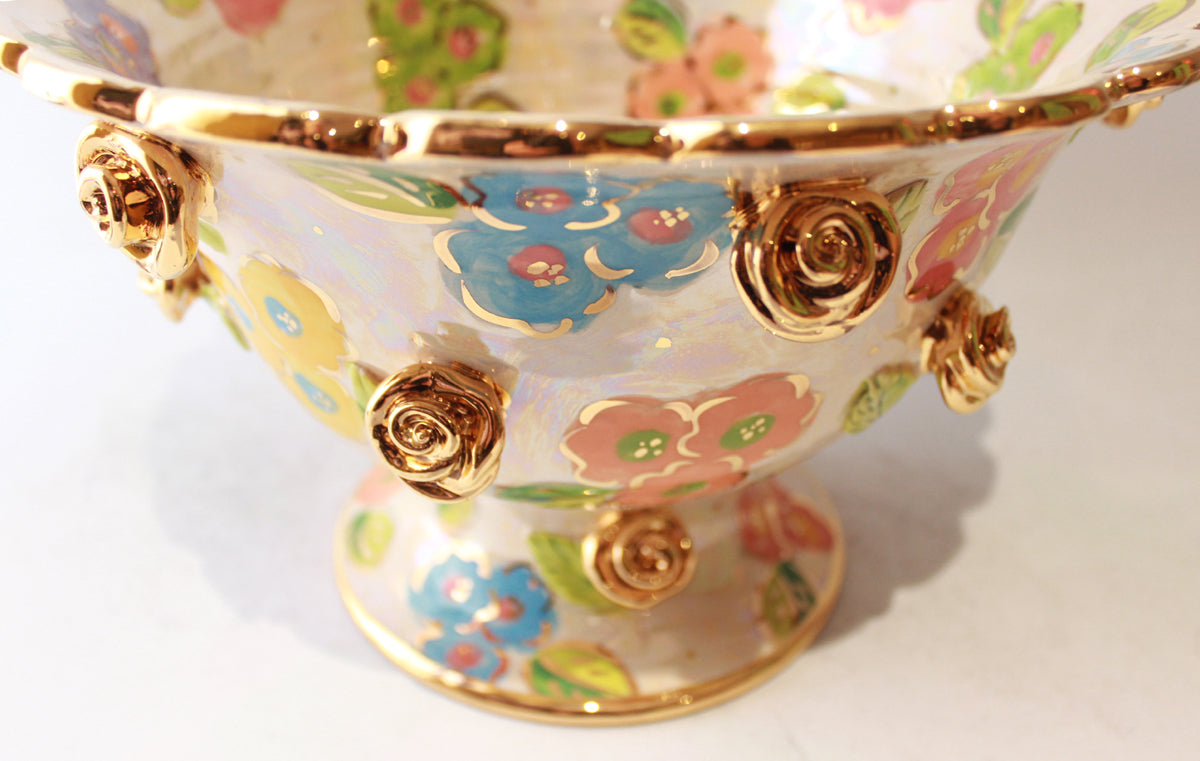 Rose Studded Salad Bowl on Plinth in Petit Fleur