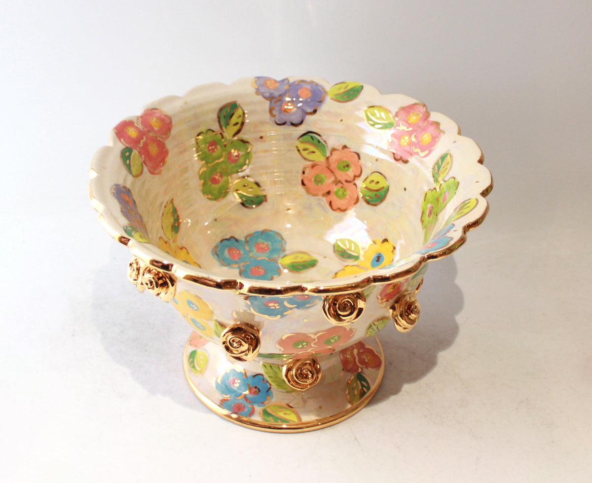 Rose Studded Salad Bowl on Plinth in Petit Fleur