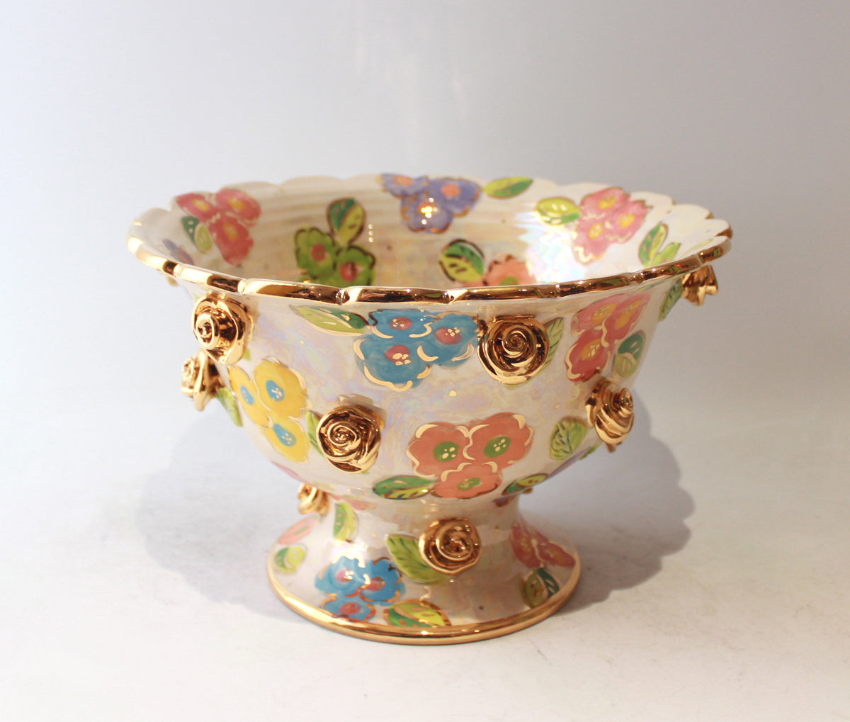 Rose Studded Salad Bowl on Plinth in Petit Fleur