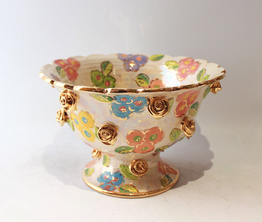 Rose Studded Salad Bowl on Plinth in Petit Fleur