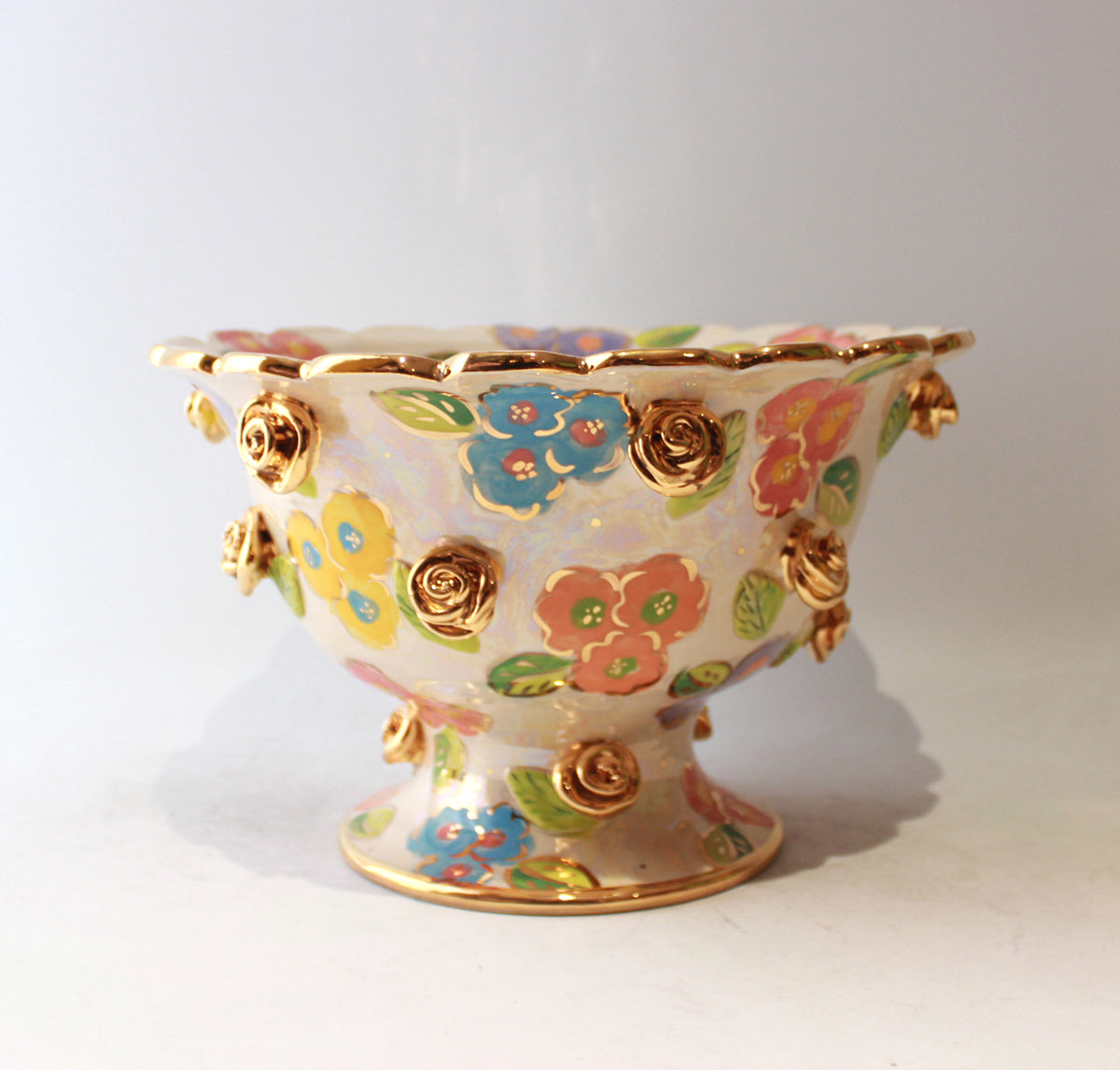 Rose Studded Salad Bowl on Plinth in Petit Fleur