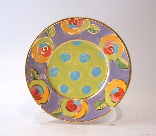 Side Plate Roses Purple with Dotty Green