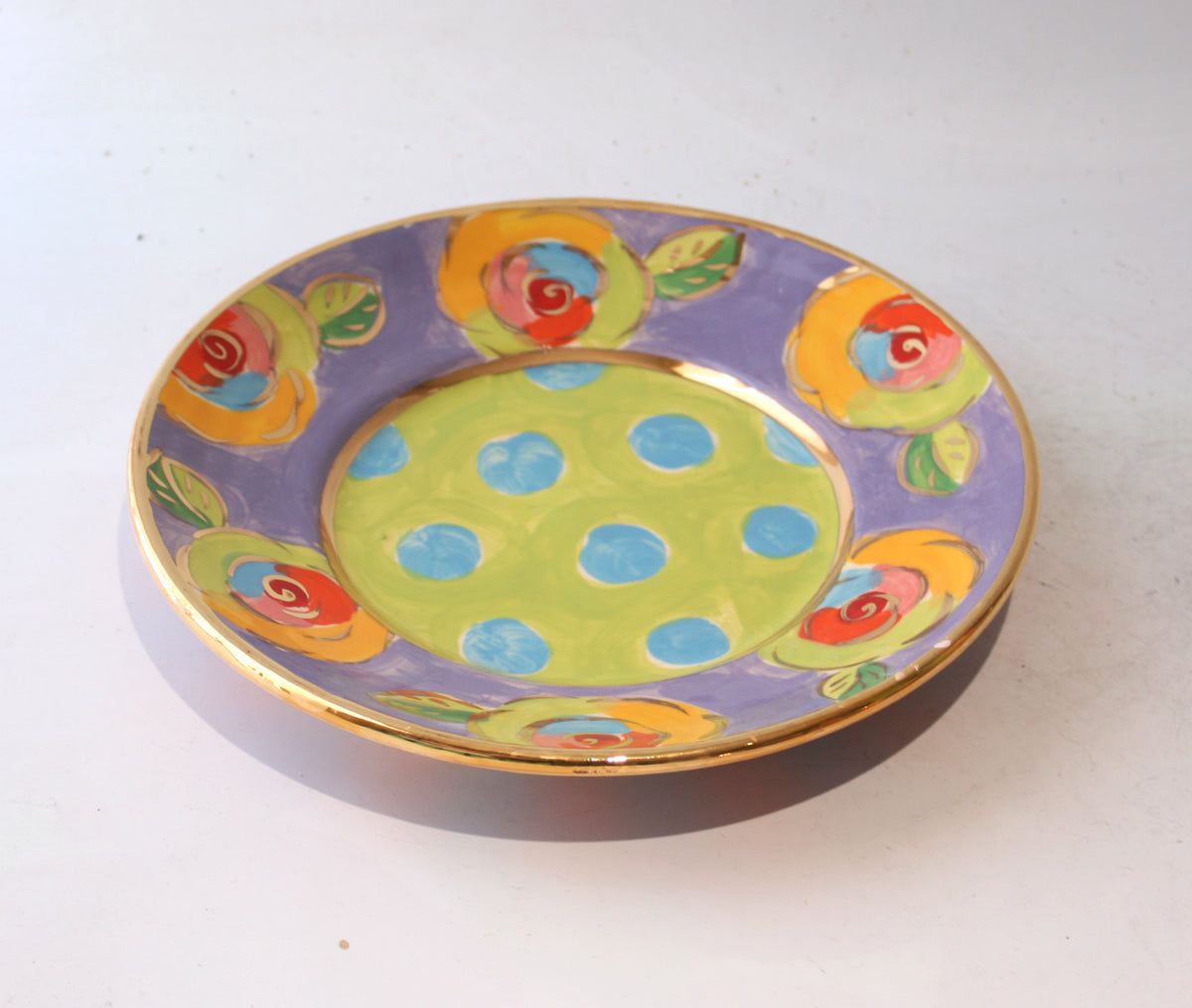 Side Plate Roses Purple with Dotty Green