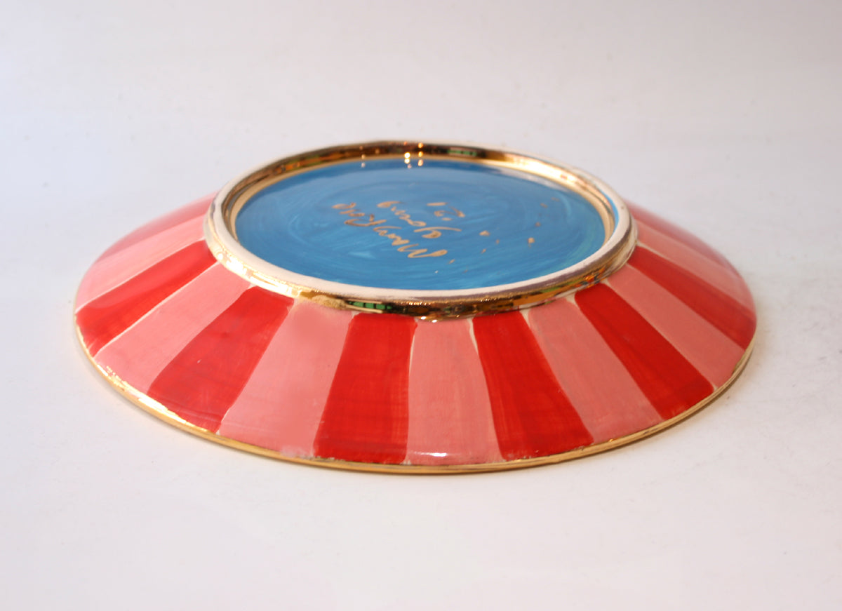 Side Plate Roses Yellow with Dotty Red