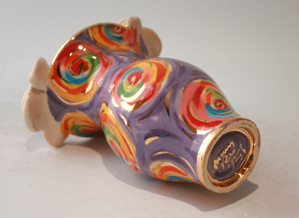 Small Rose Edged Vase in Purple Swirls