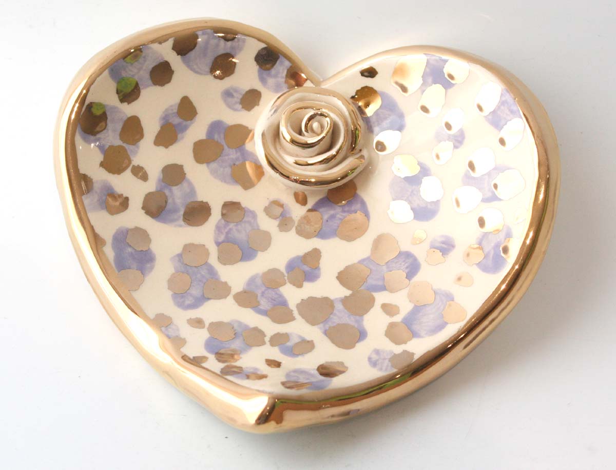 Heart Shaped Soap Dish in Lilac and Gold Leopard - MaryRoseYoung