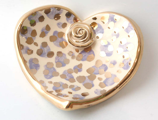 Heart Shaped Soap Dish in Lilac and Gold Leopard - MaryRoseYoung