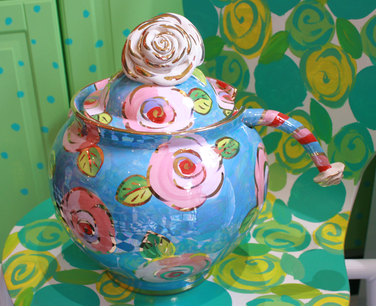 Soup Tureen in Pale Roses on Blue