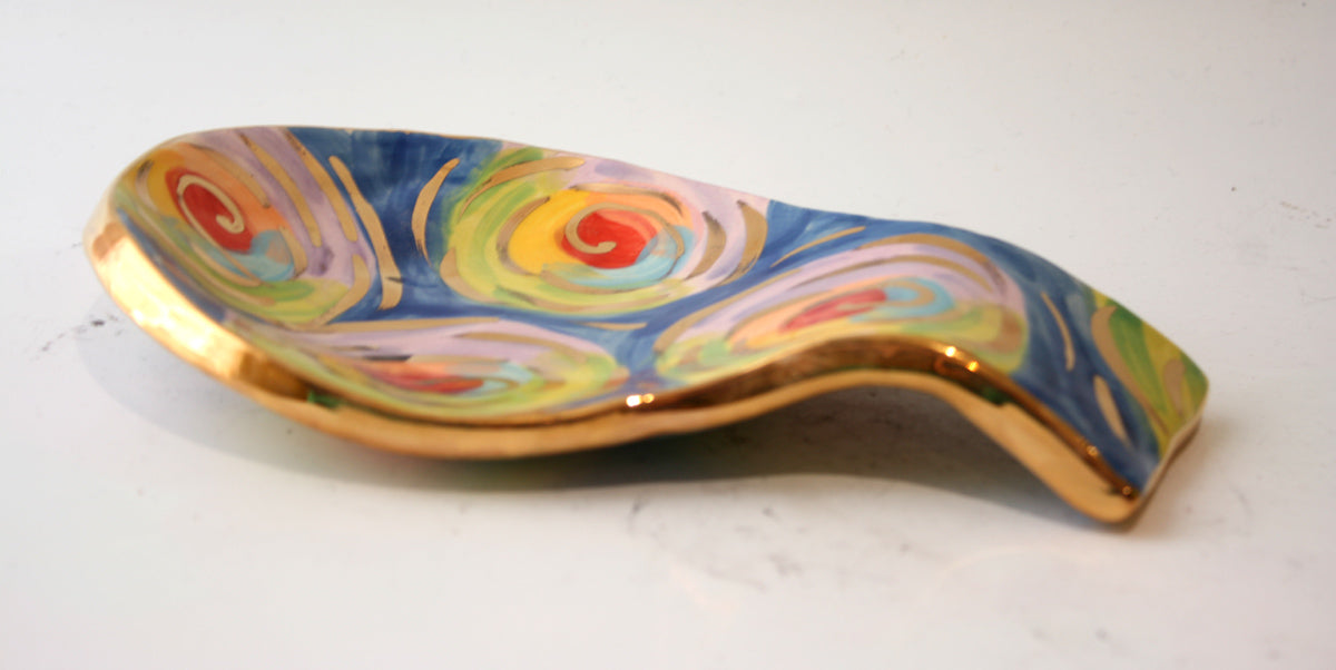Spoon Rest in Gold New Rose Swirl - MaryRoseYoung