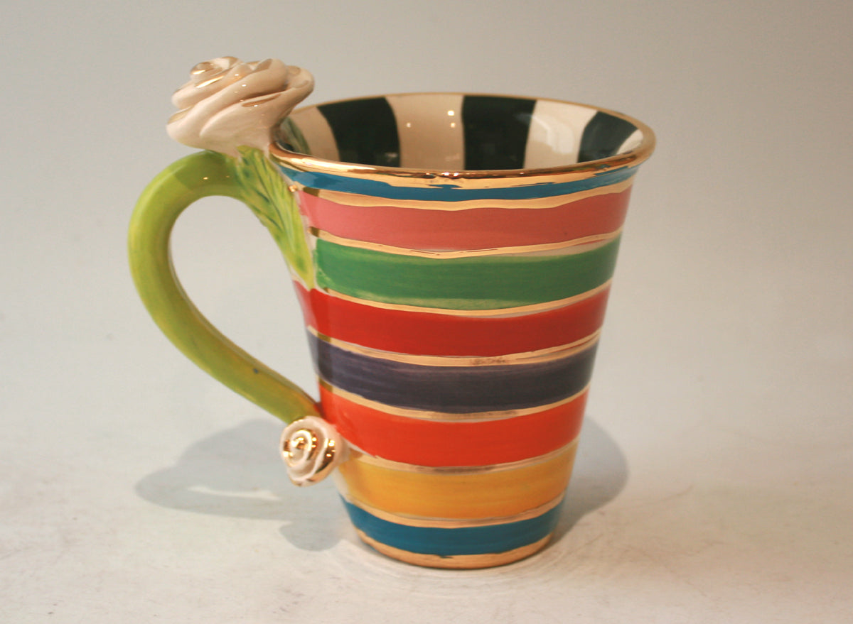 Rose Handled New Shape Large Mug in Banded Stripes