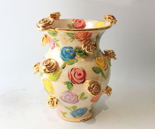 Large Fat Rose Studded Vase in Rosebud