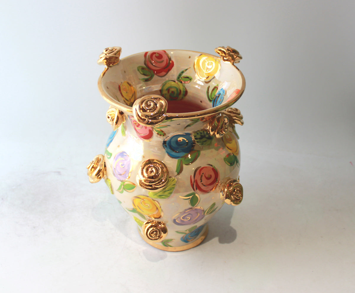Large Fat Rose Studded Vase in Rosebud