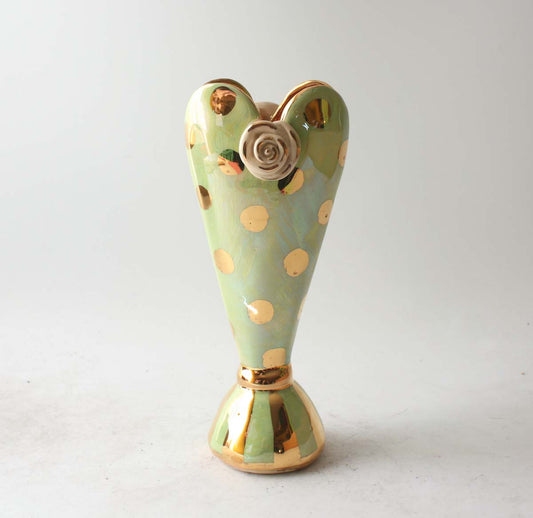 Tiny Heart Vase in Gold Dots on Iridescent Green