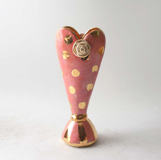 Tiny Heart Vase in Gold Dots on Iridescent Pink