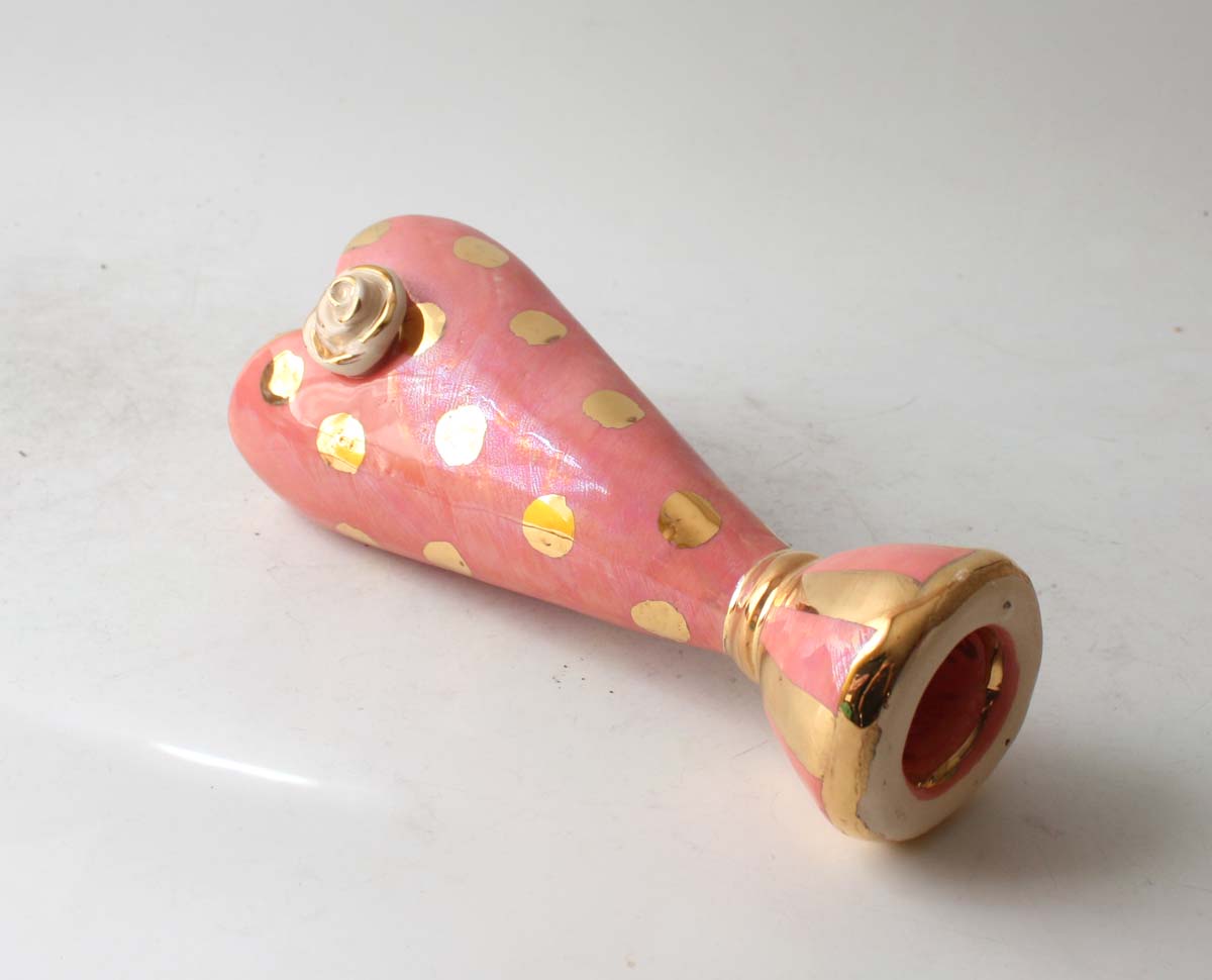 Tiny Heart Vase in Gold Dots on Iridescent Pink