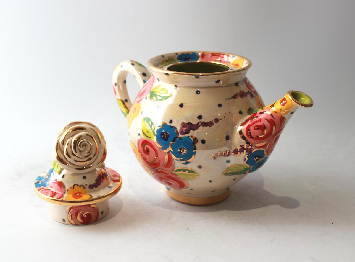 Medium Rose Lidded Teapot in Vintage Floral