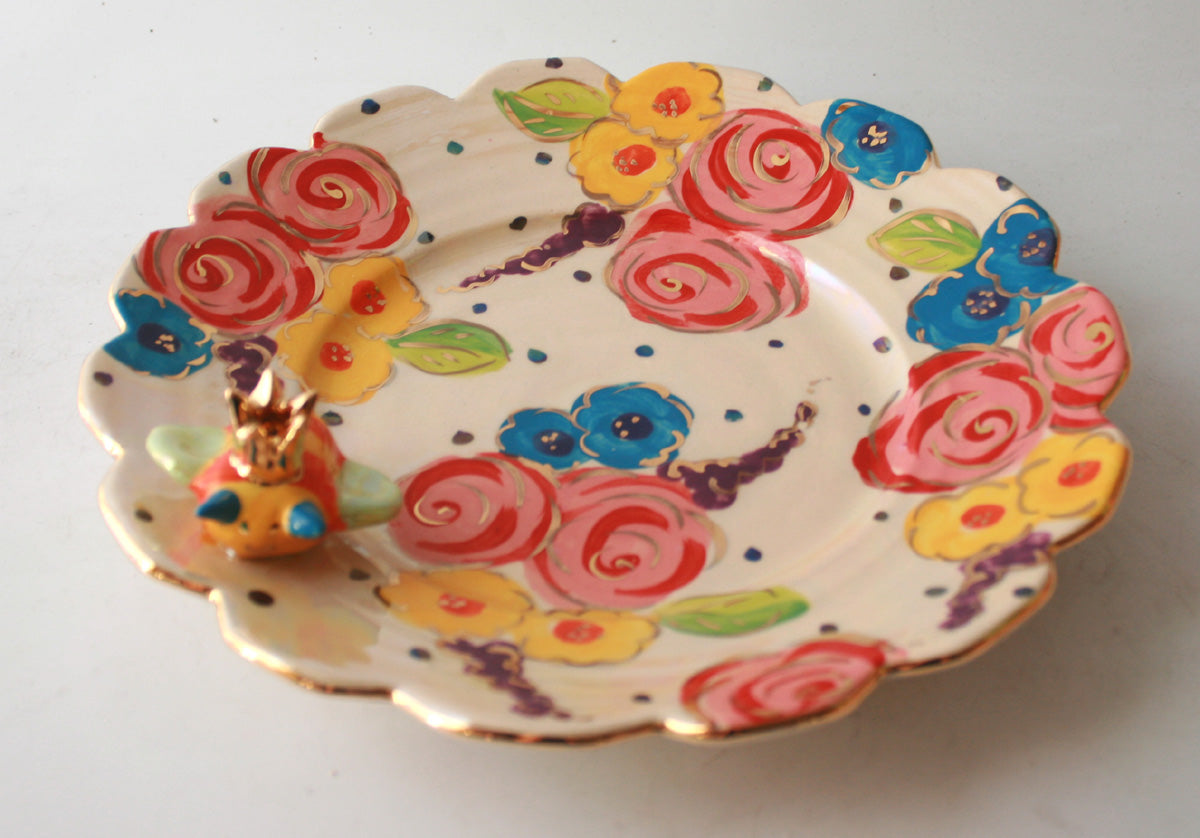Fluted Display Plate in Vintage Floral