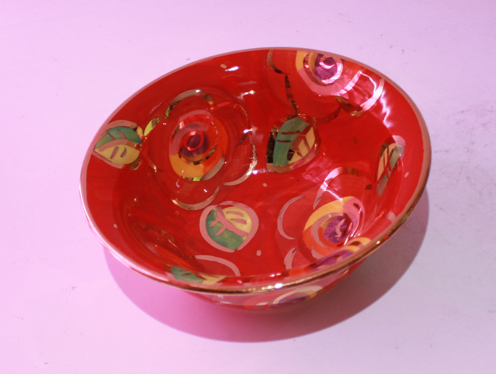Cereal Bowl Gold New Rose Red - MaryRoseYoung