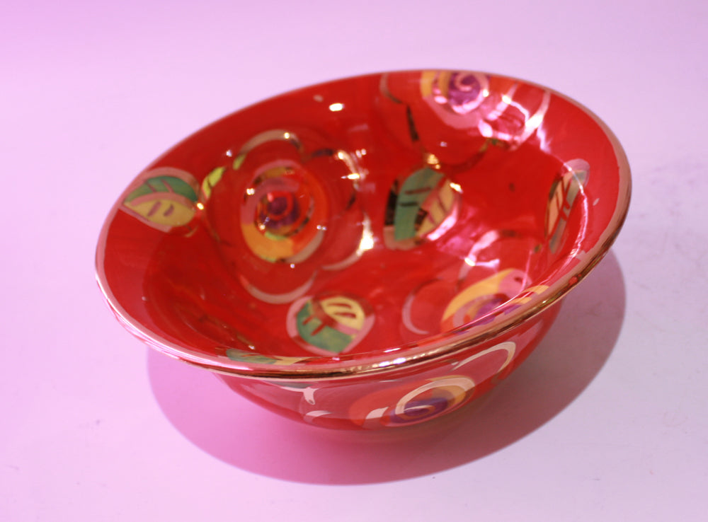 Cereal Bowl Gold New Rose Red - MaryRoseYoung