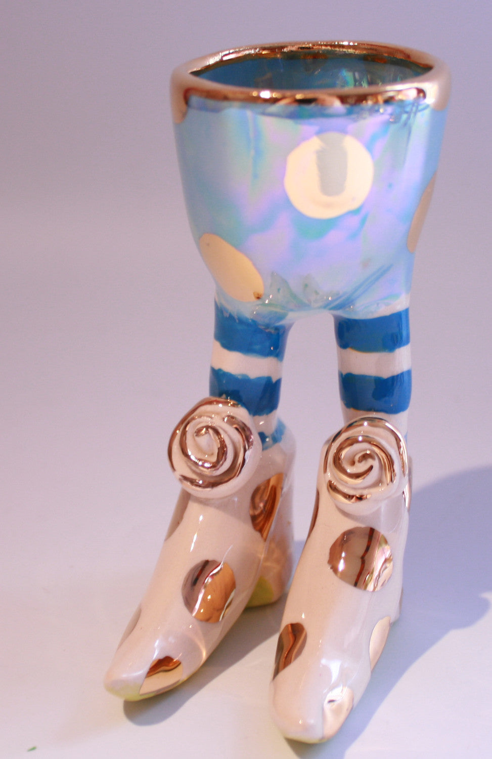 Egg Cup with Pale Blue and Gold Dots - MaryRoseYoung