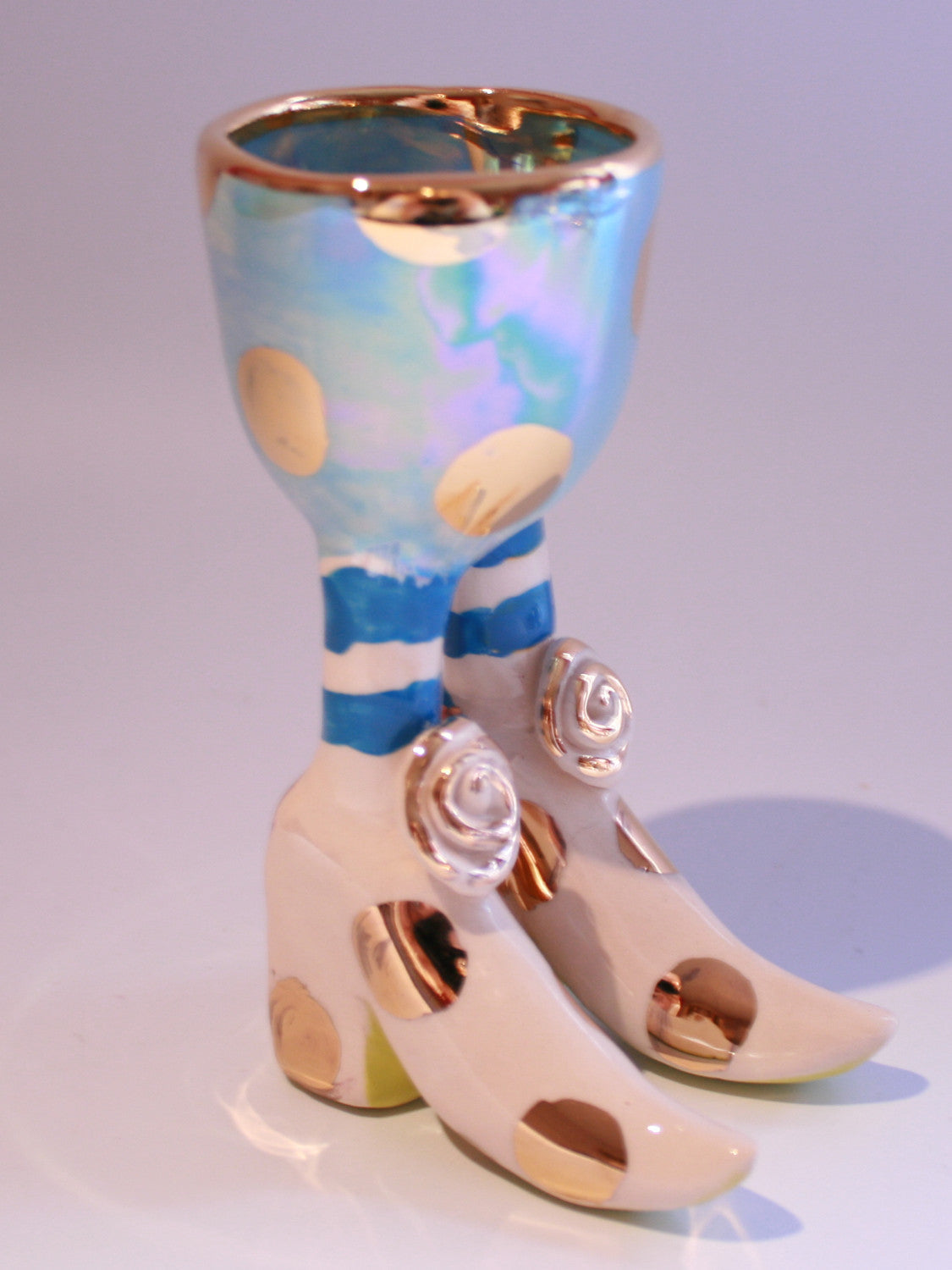 Egg Cup with Pale Blue and Gold Dots - MaryRoseYoung