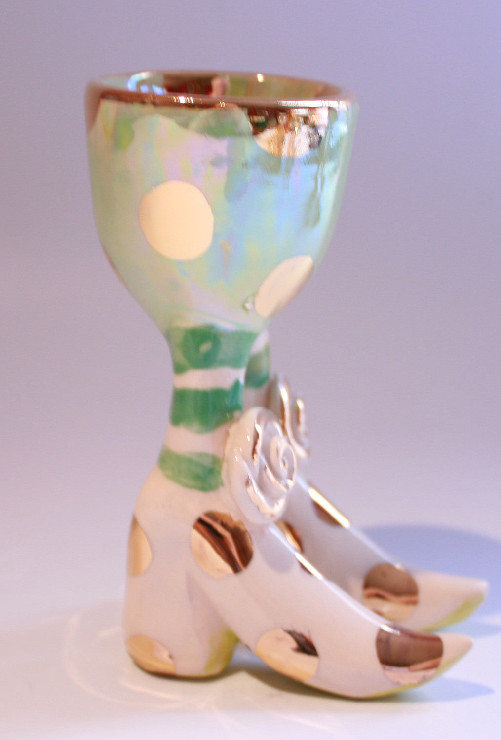 Egg Cup with Pale Green and Gold Dots - MaryRoseYoung